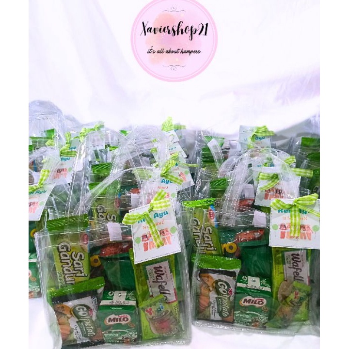 

Ready Stok Paket Snack Tema Hijau Premium Tas Mika Free Card