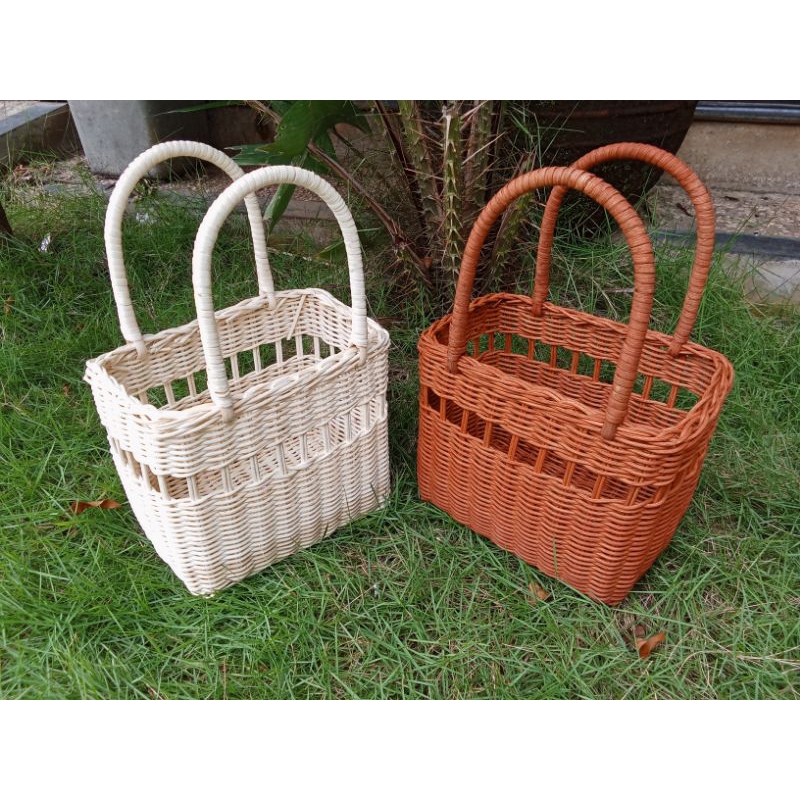 Keranjang Tas Rotan Kotak/Tas Rotan Kotak Bolong Tangkai