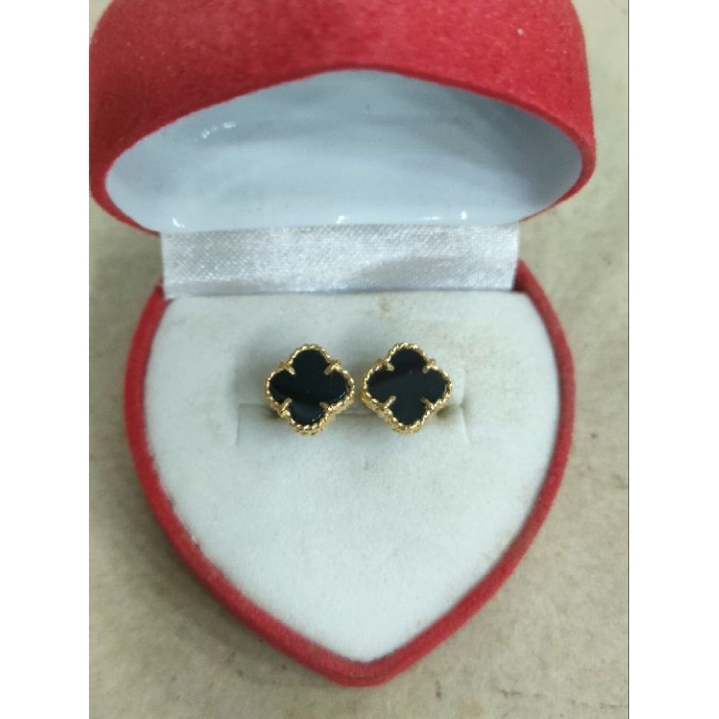 giwang batu clover hitam 1 gram emas muda