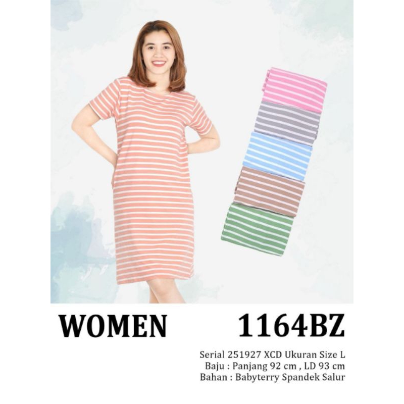 1164BZ LEMONE DASTER MURAH PENDEK DRESS PENDEK babyterry SPX Wanita Casual Motif Salur Daster Rumaha
