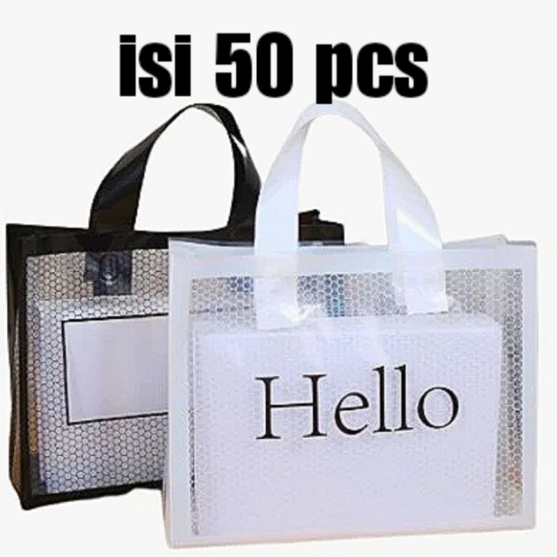 

[ISI 50 PCS] PAPER BAG PLASTIK TRANSPARAN HELLO