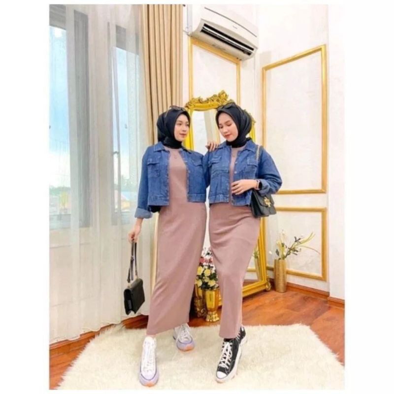 Inner Dress Tanpa Lengan Mangset Bentuk Gamis Rajut Bahan Premium Ukuran Dewasa Panjang