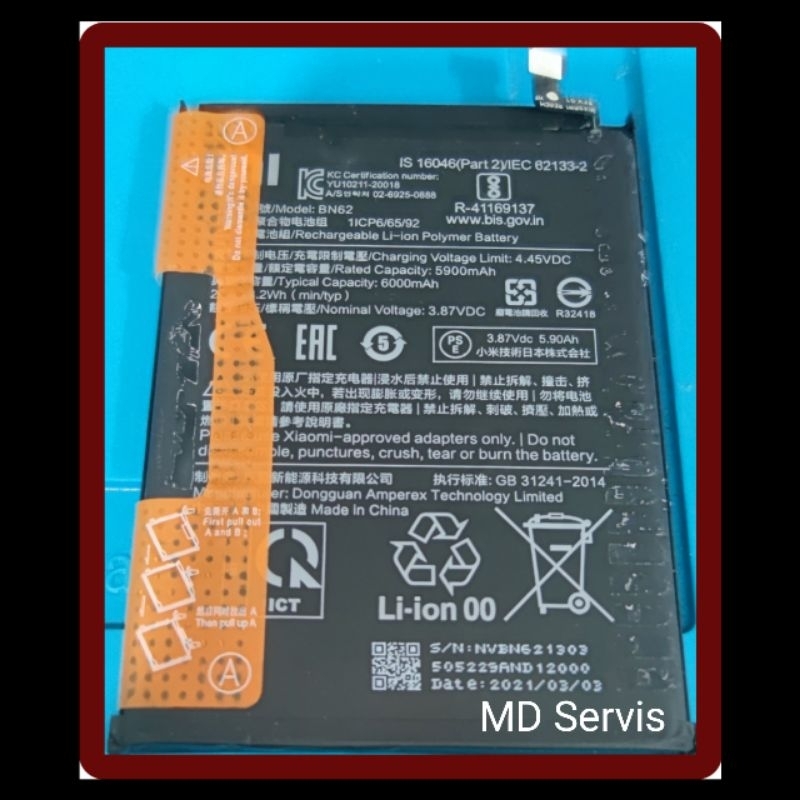 Batrai XIAOMI POCO M3/REDMI 9T BN62 Copotan