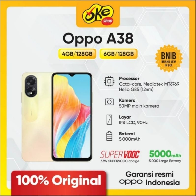 Oppo A38  ( Ram 4/128GB ) - ( Ram 6/128GB ) - Garansi Resmi