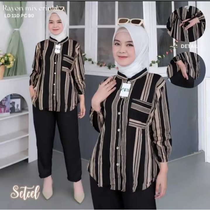 One Set Malika Salur Kringkel Airflow || Stelan Wanita Murah Terbaru