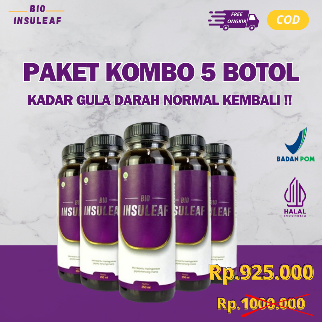 

Paket 5 Botol Bio Insuleaf - Ampuh Atasi Kadar Gula Darah Diabetes Kencing Manis Asam Urat & Kolestrol