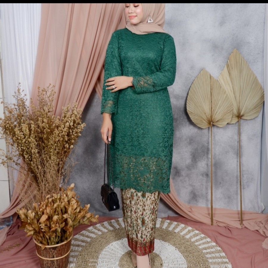 Set Tunik brukat aneka varian size warna Hijau botol