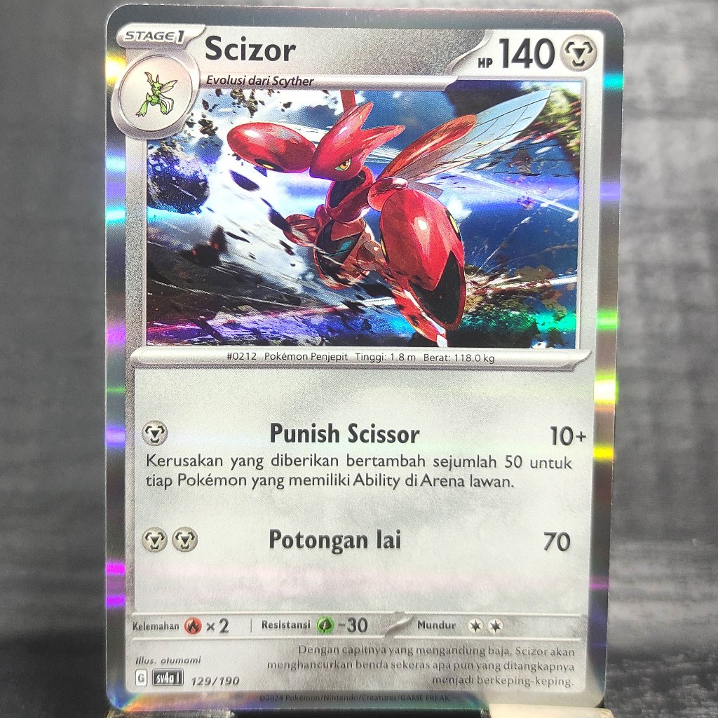 Scizor sv4a 129/190 Holo Foil RegG Kartu Pokemon LOGAM Harta Berkilau Ex TCG Indonesia ( Gratis Slee