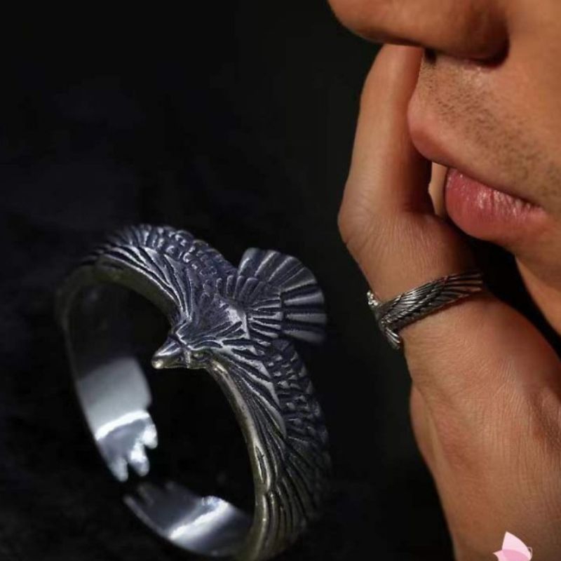 Cincin Burung Elang Sayap S925 Perak Sterling / Cincin Elang Terbang Adjustable / Flying Silver Eagl