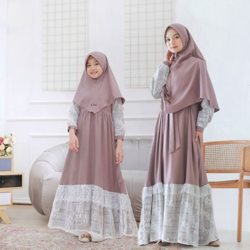 REAL PICT Gamis brukat couple ibu anak - READY STOK ori Brand Seena Modesty