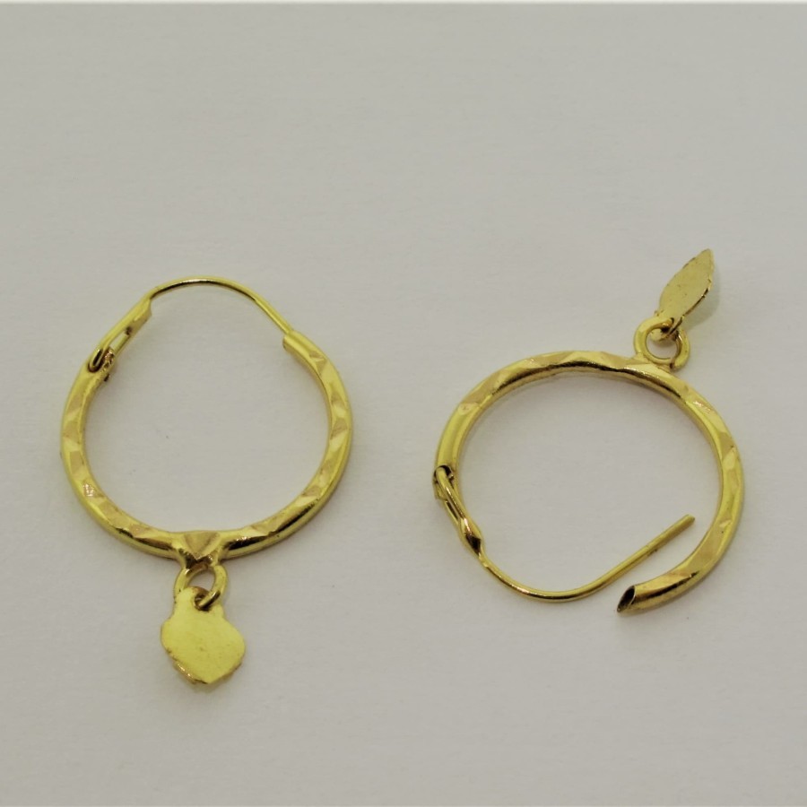 anting bulat love hati emas asli kadar 700 70% 18k 22 ukir kuning gold
