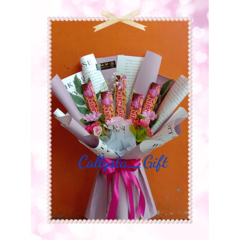 Buket bunga dan cokelat silverqueen, snack tower,  gift dll