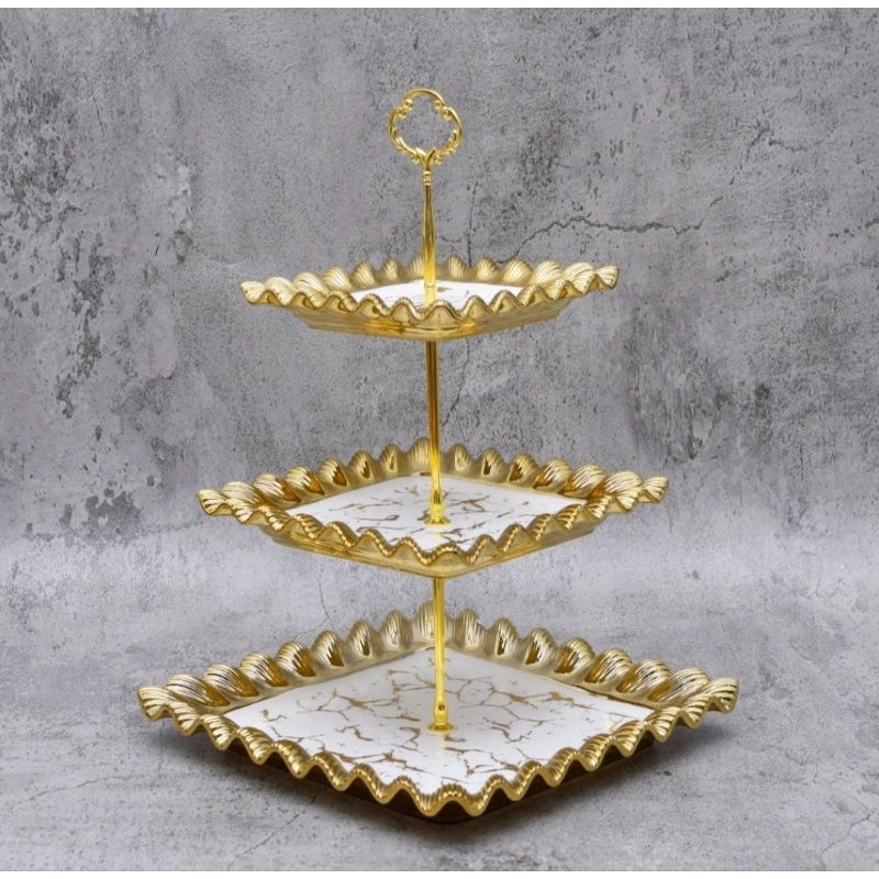 free buble + dus tebal tempat kue keramik fiorenza marble tingkat