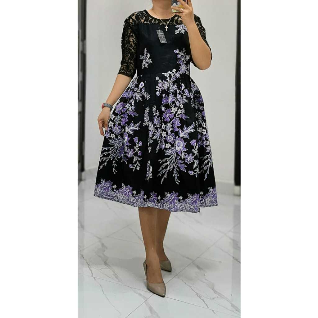 Dres Batik Pesta Kombi Brokat/ Dres batik wanita/ Dress Batik Modern