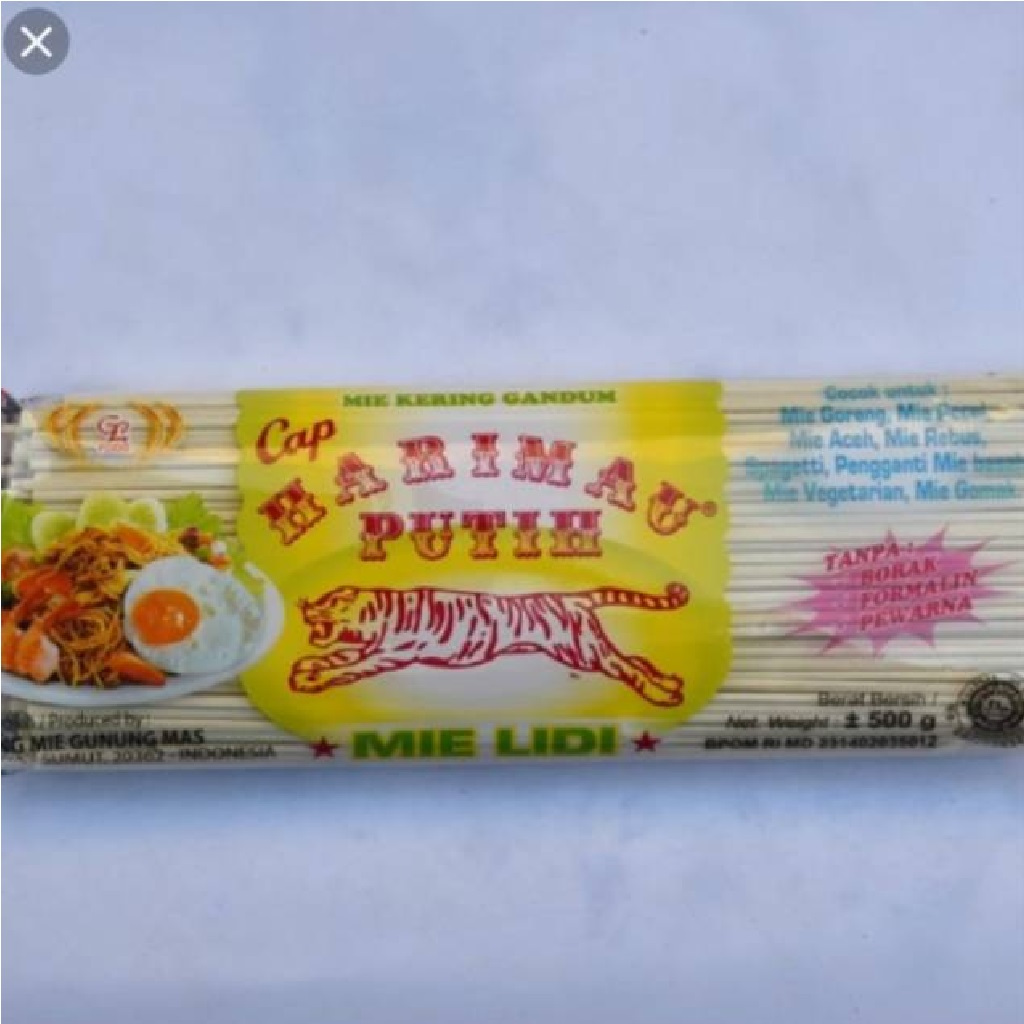 

Mie Lidi Putih Cap Harimau GL 500 gr - Mi Lidi - Mi Gandum