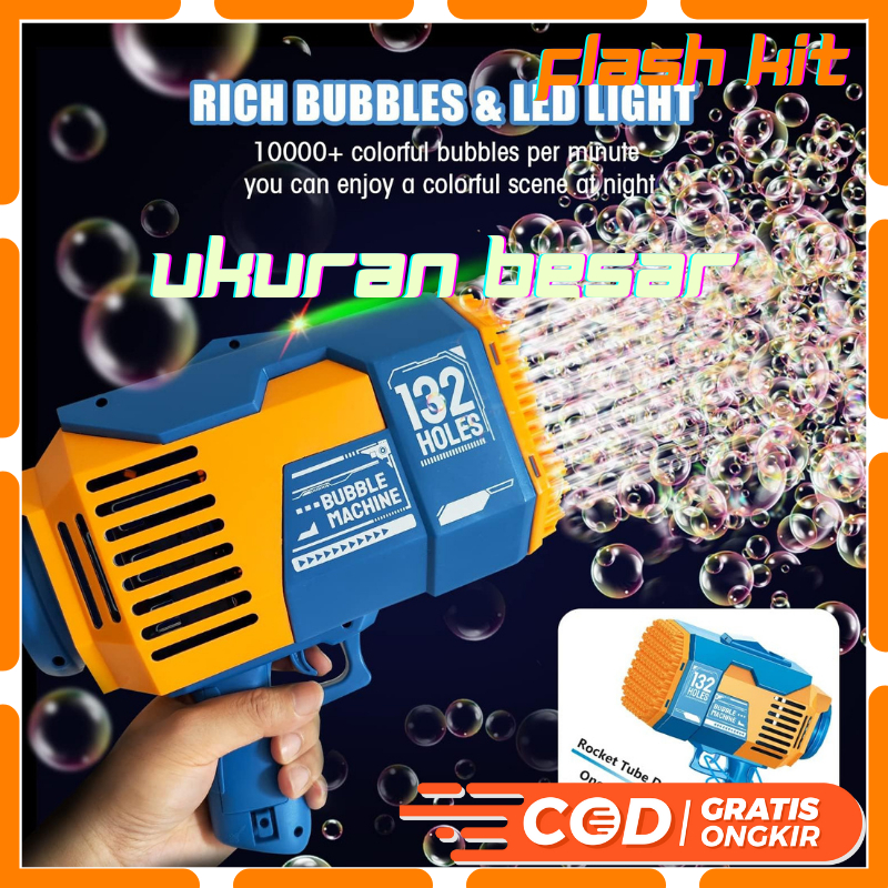 MAINAN PISTOL GELEMBUNG BALON SABUN UKURAN BESAR OTOMATIS BUBBLE GUN BAZOOKA 132 HOLE 1200mAh RECHAR