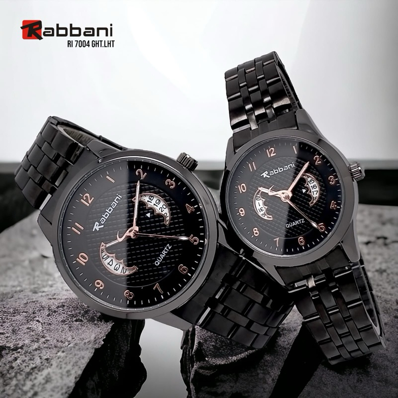 Rabbani Jam Tangan Rante Couple Hitam Original Ada Tanggal Anti Air