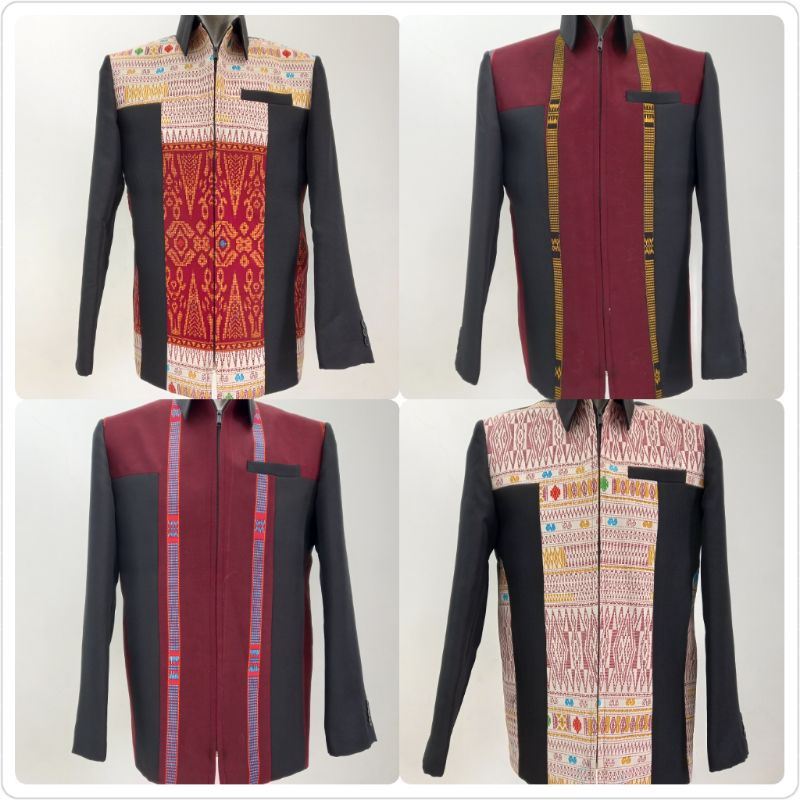 Jas jaket ulos Sumatera/ jas semi jaket ulos kombinasi hitam / jas jaket formal motif ulos
