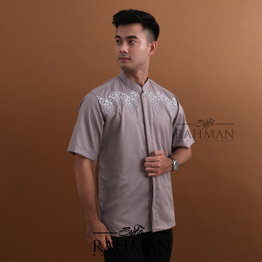 Syfa Rahman - Baju Kemeja Koko Bordir Lengan Pendek Katun Hafizh Series