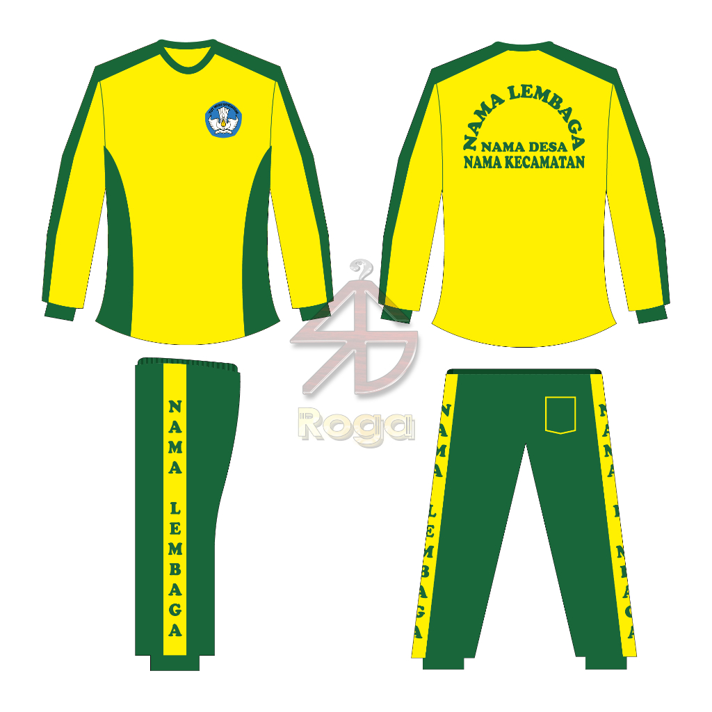 Setelan Baju Seragam Olahraga Anak TK dan Setelan Seragam Baju Olahraga Anak PAUD Kuning Hijau Roga 