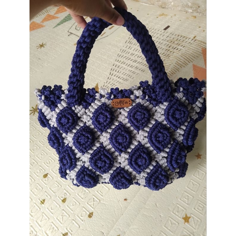Tas Jinjing rajut Motif Mawar / rajut tali kur / tas tali kur