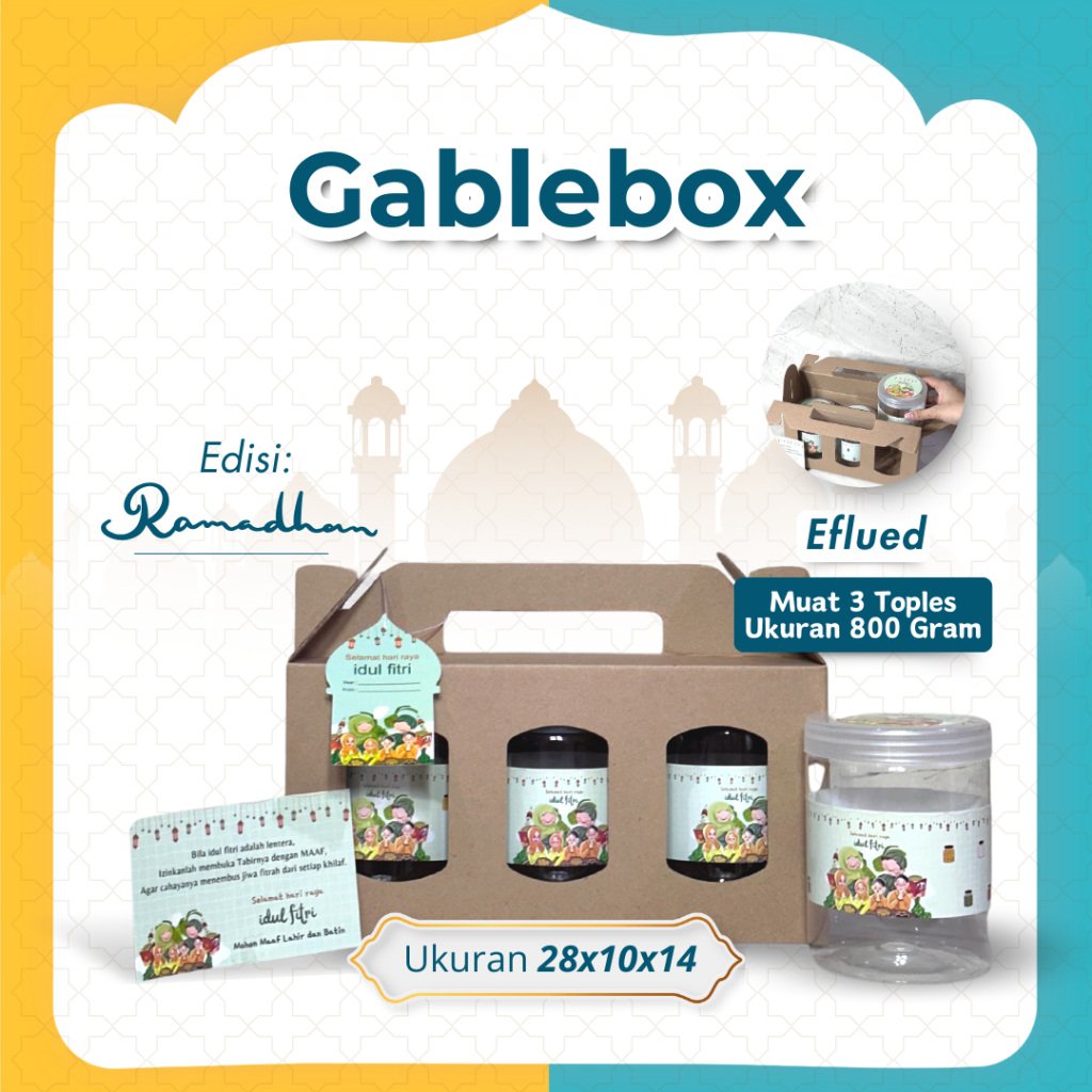 

(Set) E-FLUTE/Gable Box 28x10x14 cm Box Toples Kue/ Toples 800gram Isi 3 / Dus jinjing/ Box tenteng