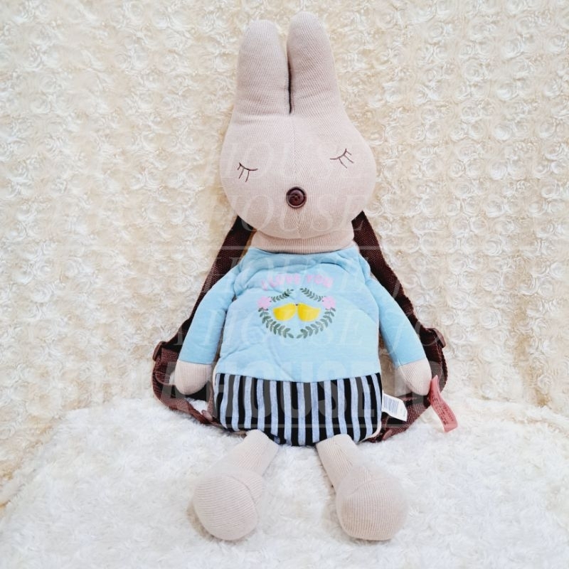 Ransel Bunny Metoo Baju Tosca Garis Tas Boneka Kelinci Metoo Boy Coklat