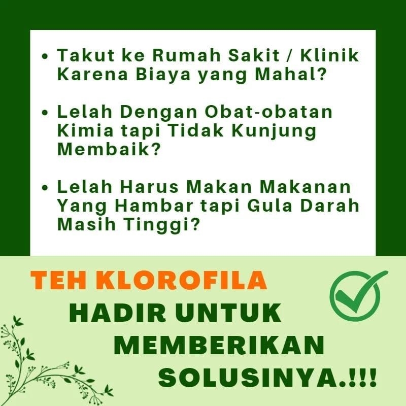

Teh Klorofila Herbal Diabetes (Promo 1 pcs) Herbal Diabetes Paling Ampuh. Obat Diabetes. Herbal Diabetes. Obat Gula.