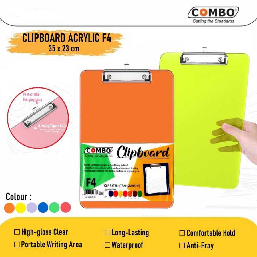 Clipboard Acrylic F4 / Papan Jalan Akrilik F4 / Papan Ujian Transparan
