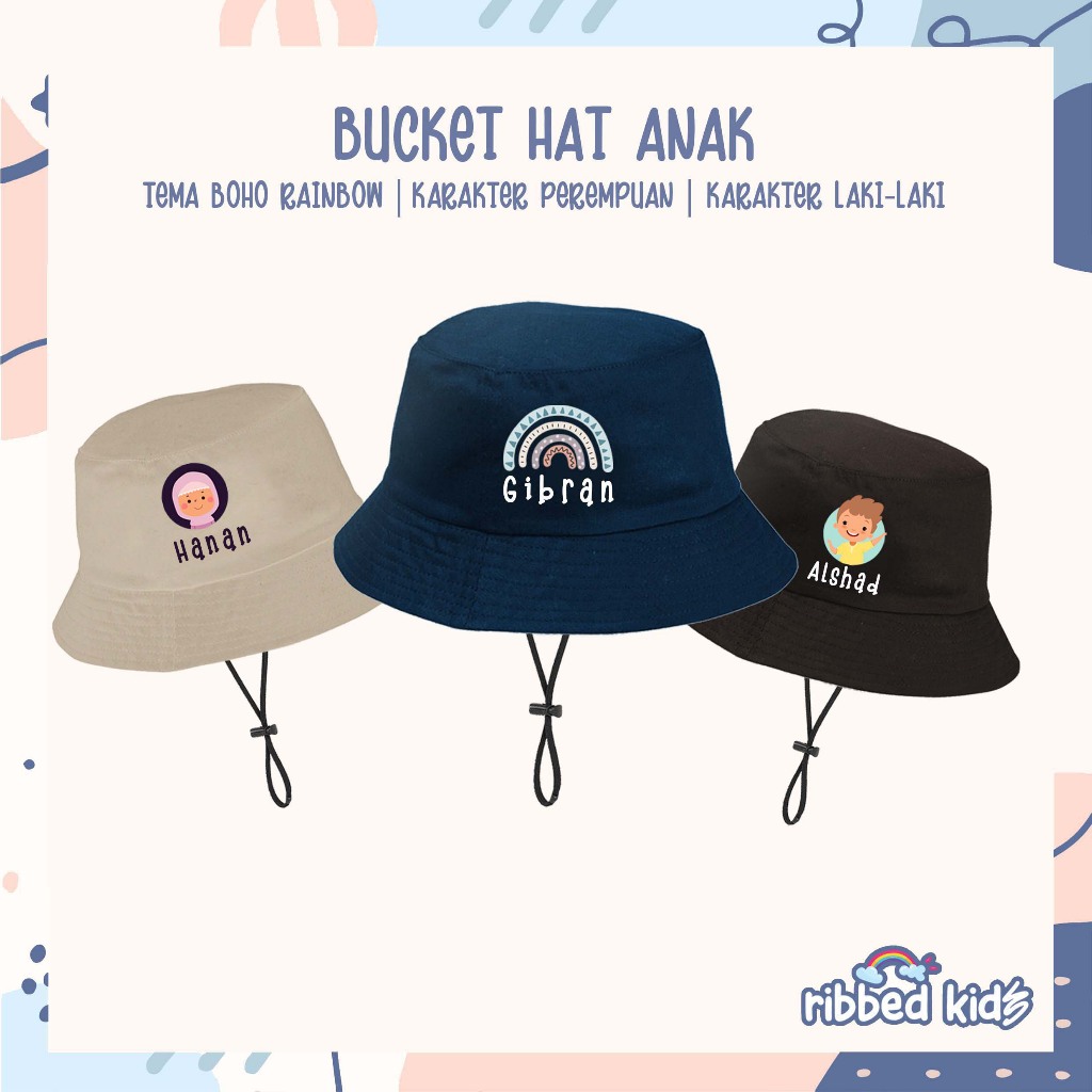 Sale Gratis Sablon Nama Bucket Hat Anak Custom Kualitas Dijamin Topi Anak Bucket Hat Pake Tali Usia
