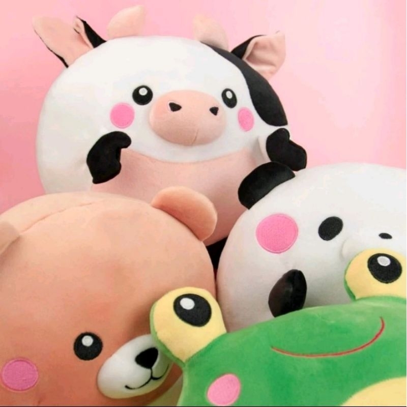 MINISO Boneka Bulat Plush Toys Give Kado Boneka Miniso Bulat Lucu Sapi Beruang Panda Katak