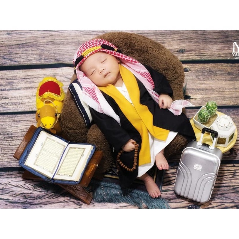 READY STOK SORBAN IGAL JUBAH ASYKAR GAMIS KOKO NEWBORN BISHT RAJA ARAB SALMAN KOSTUM PROP FOTO ANAK 