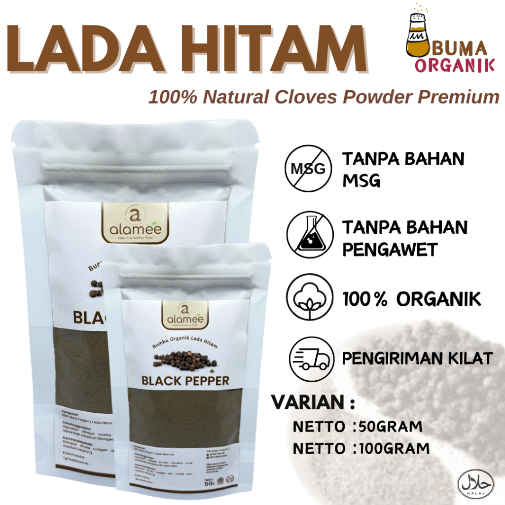 

Lada Hitam Bubuk Black Pepper Powder Merica Ground Rempah Rimpang Murni Asli Tanpa Campuran 50gram dan 100gram