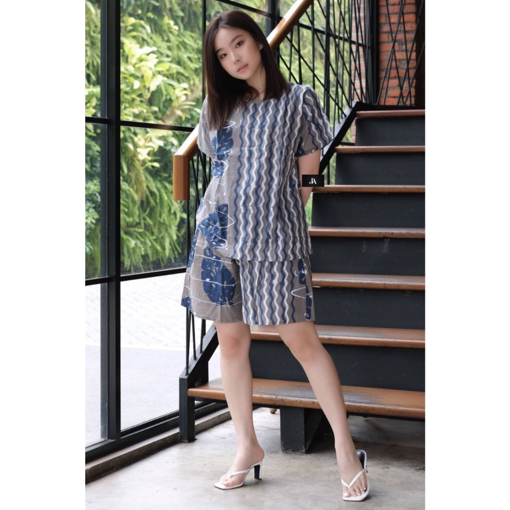 Setelan Wanita Pendek Batik Cap Dora Jumbo Set | Setelan Wanita Pendek Jumbo | Katun  Unggul Jaya Pr