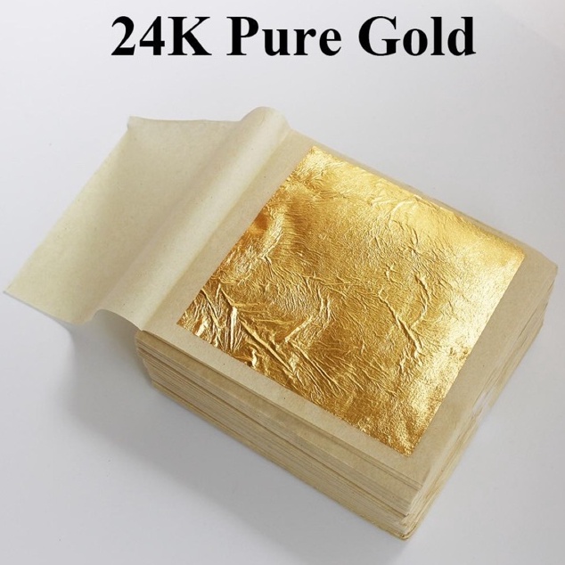 

Grosir Edible Gold leaf bisa dimakan 24k sise 43cm 7 isi 1 sheets murah