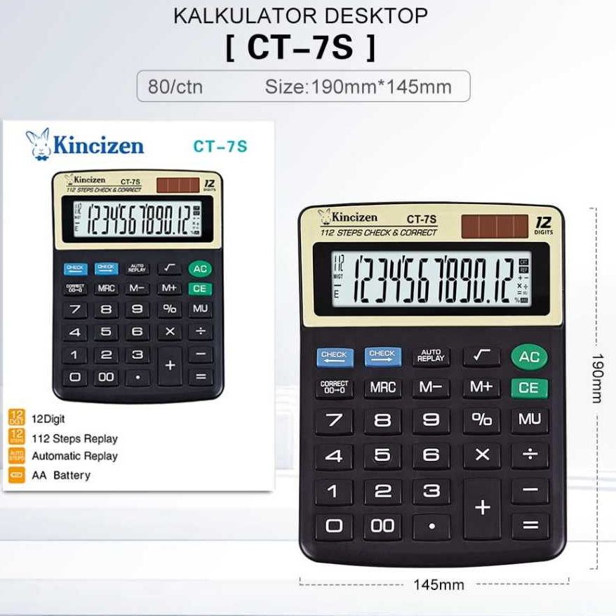 

CALCULATOR baterai AA mudah 12 digit cek ulang dengan KUALITAS CT 7S 7 S KINCIZEN KALKULATOR KINCIZEN CT-7S