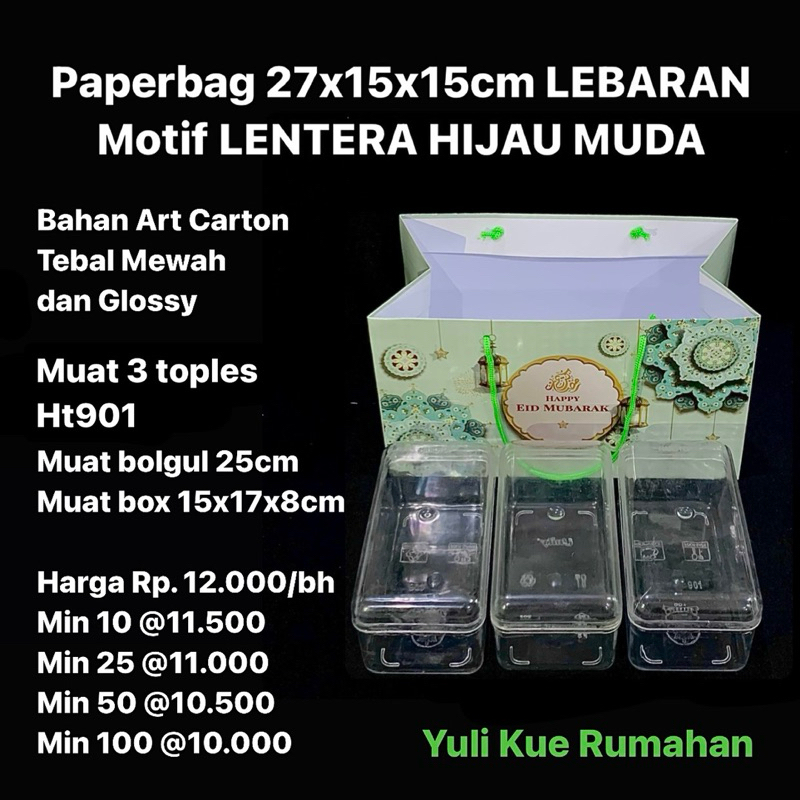 

Paperbag 27x15x15cm Motif LEBARAN Muat 3 Toples Tabung