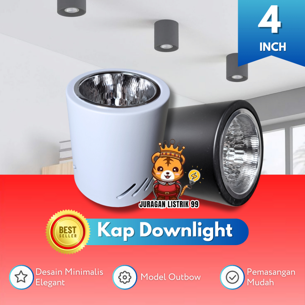 Kap Lampu Downlight Outbow Bulat 4 INCH / Lampu Plafon Tempel Dinding