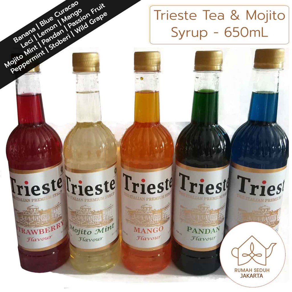 

Terbaru dan terlaris Trieste Italian Syrup 65 mL Tea and Mojito Syrup Series Mint Lychee Mango Strawberry Pandan grosir