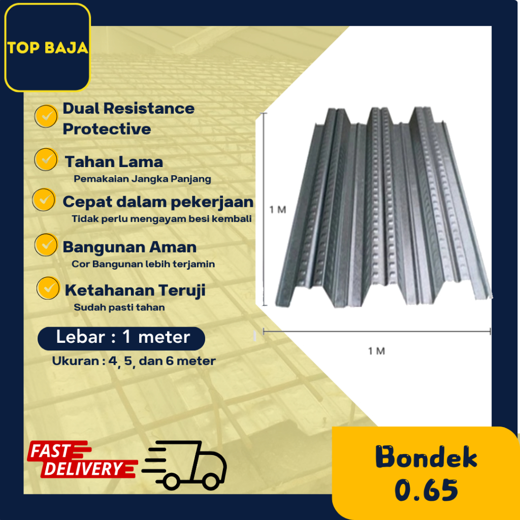 Bondek Bondeck Floordeck alas tatakan Dak Cor ketebalan 0,65 mm full Prima Inti Ready panjang 4 meter 5 meter dan 6 meter