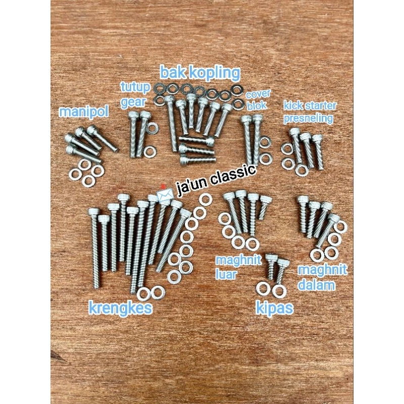 Baut L Mesin satria 2 tak lumba hiu LSCM fullset full mesin / baut L stenlis 2tak satria lumba hiu l