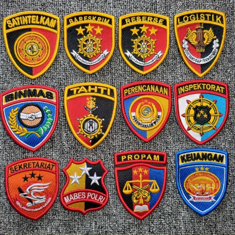 Logo Lengan Unit Polri Bordir Timbul satintelkam reskrim reserse logistik binmas tahti perencanaan i