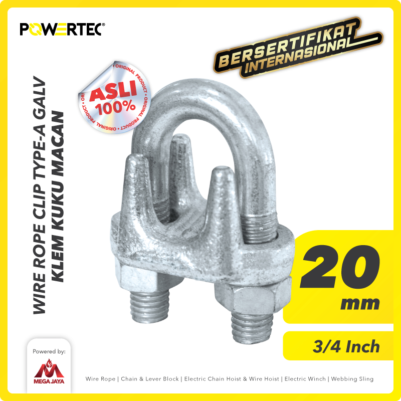 POWERTEC Wire Rope Clip / Klem Seling Kuku Macan Galv 20mm Bulldog