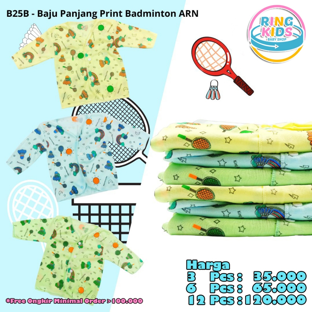 3PCS BAJU LENGAN PANJANG MOTIF BADMINTON ARINI BABY SNI