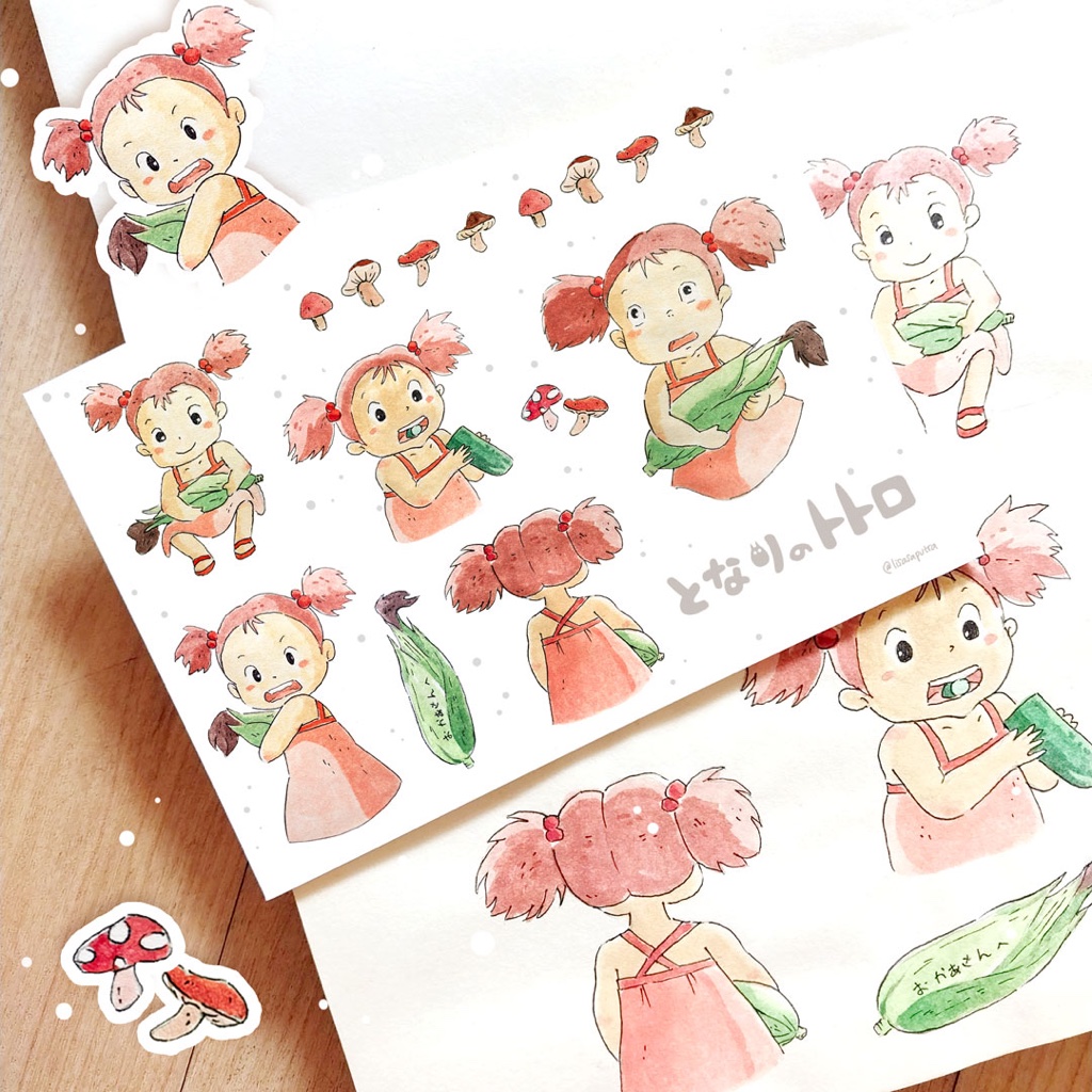 

Sticker set label watercolor Totoro Mei Ghibli