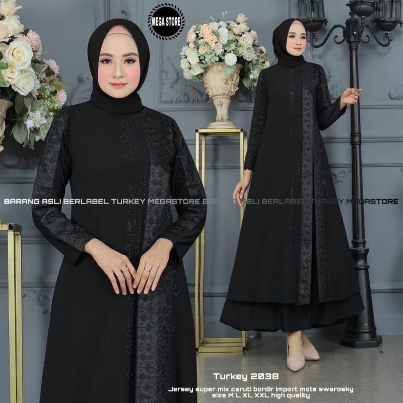 Gamis Turkey Hitam Polos Basic Jumbo Mega Store Terbaru Abaya Syari Best Seller Dress Busana Muslim 