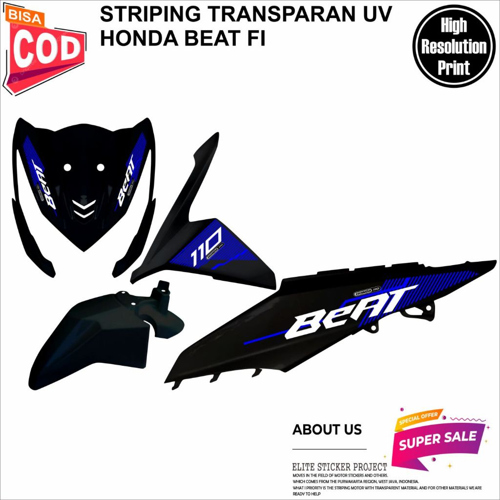 STRIPING VARIASI TRANSPARAN BEAT FI 2012 - 2017 STICKER MOTIP KEREN