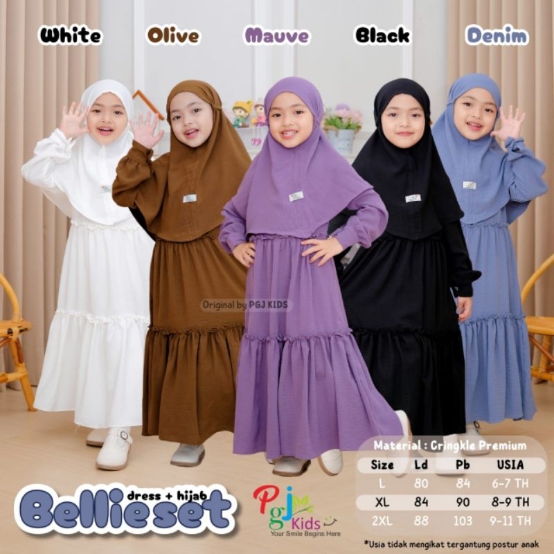 BELLIE GAMIS ANAK PEREMPUAN SETELAN JILBAB REMAJA TANGGUNG UMUR 6-11 TAHUN BAHAN CRINGKLE PREMIUM AD