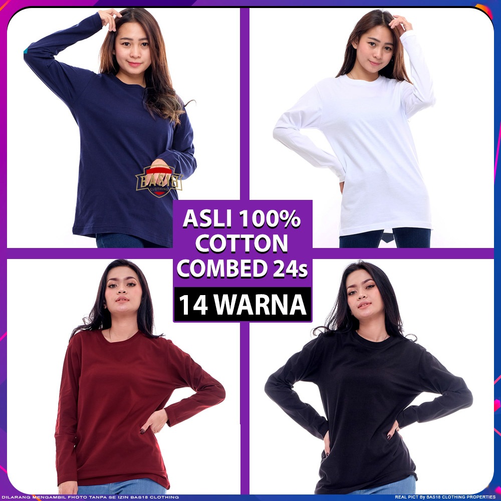 Grosir Kaos Polos 24s Cotton Combed Premium Asli Original Distro Tebal Lengan Panjang