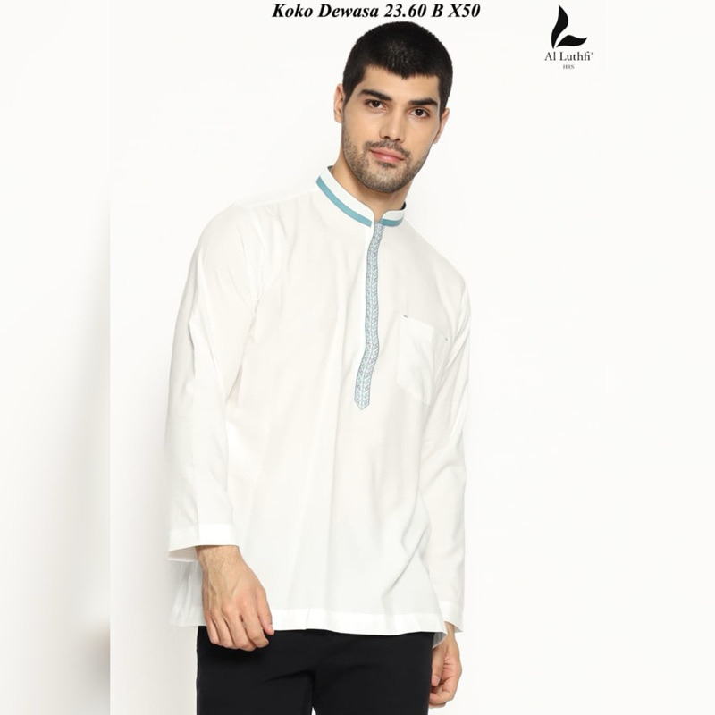 AL-LUTHFI Baju Koko Dewasa Al Luthfi Putih BW Lengan Pendek Cotton Premium
